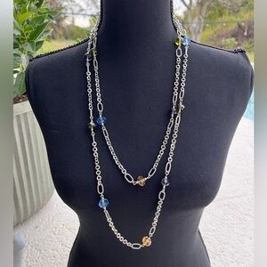 Premier Designs Long Silver and Multi Stone Necklace